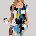 thumbnail image 2 of Xihbxyly Dress Shirts for Women, Women's Short Sleeve Tunic Shirt Pleated Mesh Blouses Summer Floral Tops Square Collar Loose Pleated Blouse Tunic Tops to Wear with Leggings #1, 2 of 6