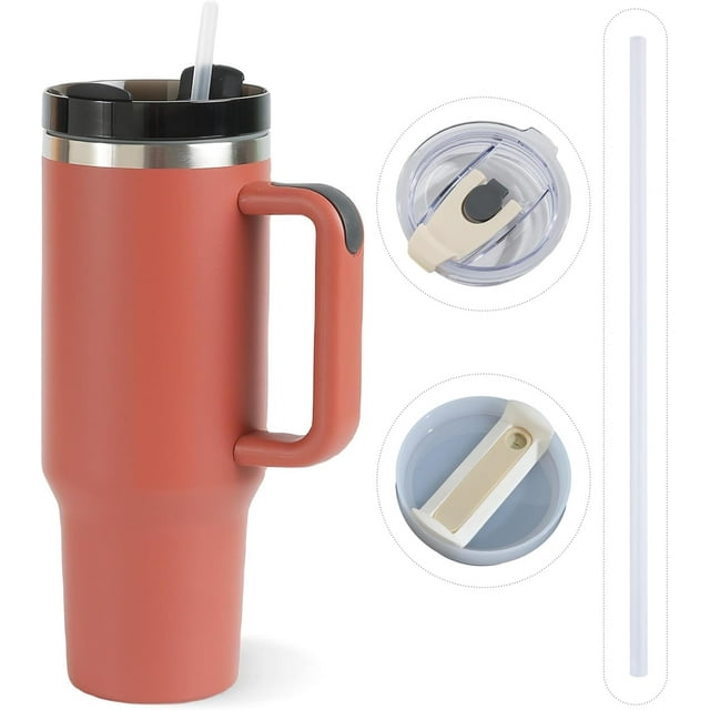 Tasse Gobelet de 40 oz avec Bras, Paille et Couvercle, et une Tasse Isotherme à Double Couche en Acier Inoxydable Réutilisable de 40 oz (Pamplemousse)