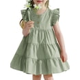 thumbnail image 3 of Toddler Baby Girl Cotton Linen Dress Ruffle Sleeve Halter Sleeveless Kids Casual DressesLYXIOF, 3 of 9