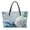 Blue Watercolor Ink Print, variant on Green Leaf Pattern Top Handle Tote Bag with Lightweight Casual, Portable Top Handle Bag for Vacation Daily Use