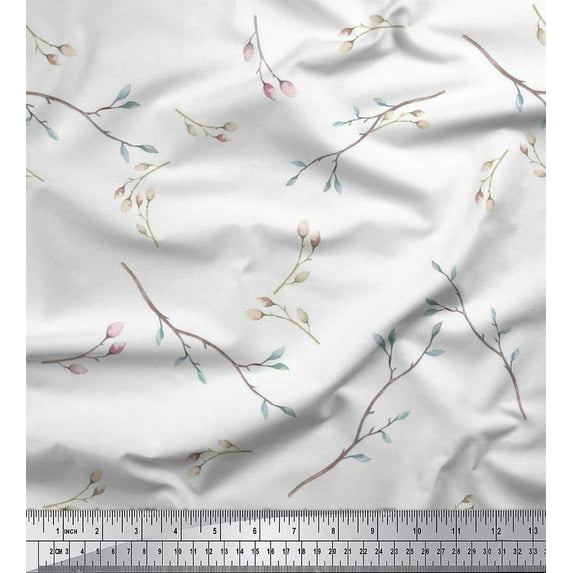 Soimoi Moss Georgette Fabric Leaves & Buds Flower Fabric Prints by Yard 42 Inch Wide