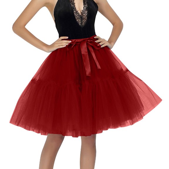 KHONTS Women's Tiered Tulle A-Line Tutu Skirt with Bowhot Elastic Waist One Size