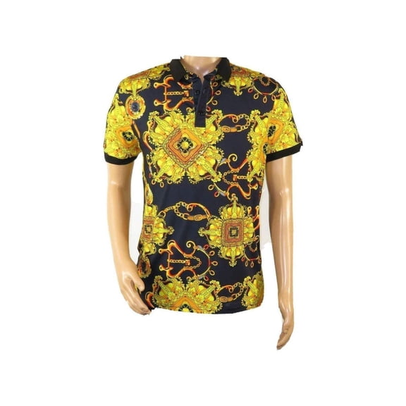 Mens PLATINI Sports Polo Shirt With Rhine Stones Fancy Chains DPP8236 Black