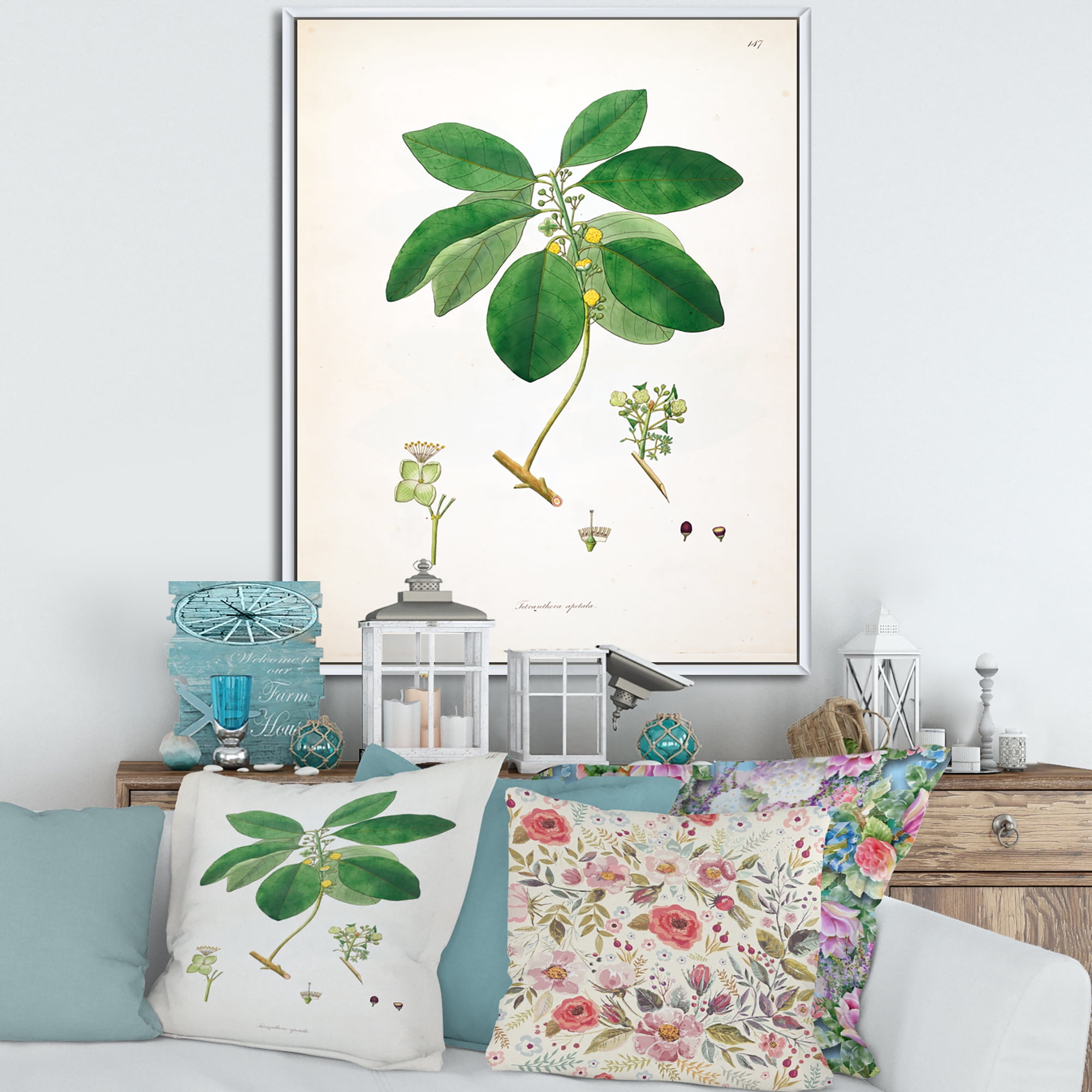 Designart 'Ancient Botanicals V' Farmhouse Framed Canvas Wall Art Print