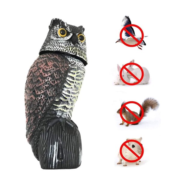 Dewadbow Realistic Owl Decoy Rotating Head Bird Pigeon Crow Scarer