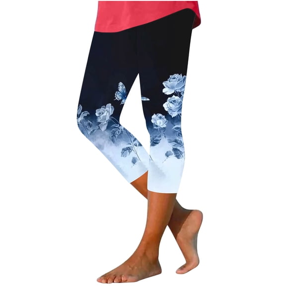 Admvng Women's Capri Leggings Print High Waist Cropped Casual Workout Leggings