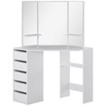 thumbnail image 1 of HOMCOM Corner Vanity Table, Makeup Desk with 3-piece Mirror and 5 Drawers, 1 of 10