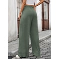 thumbnail image 4 of FUNUONY Wide Leg Pants for Women High Waisted Palazzo Pants Work Casual Flowy Loose Trousers with Pockets Women's Solid Color Ribbed Brushed Elastic Waist Casual Pants Green L, 4 of 9