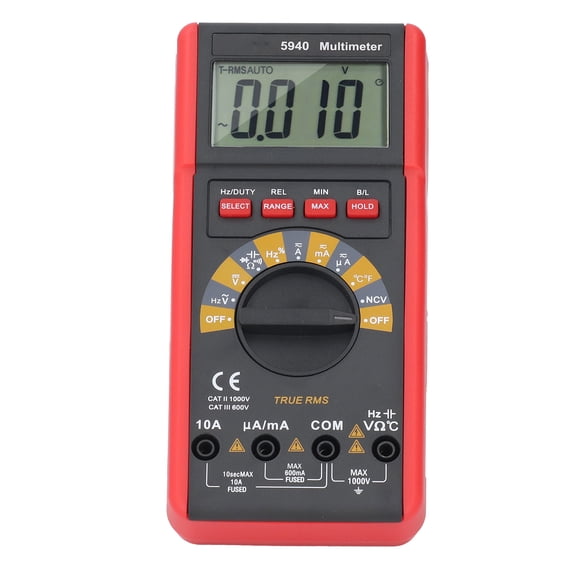 Digital Multimeter, Ohm Volt Amp Meter HD LCD Display Isolated Input Connectors for Vehicle Inspectio