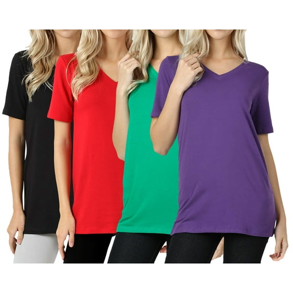 Zenana Women & Plus Size Cotton V-Neck Short Sleeve Casual Basic Tee Shirts