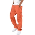 thumbnail image 4 of Sahpxhe Men's Cotton Cargo Pants Casual Straight Leg Elastic Waist Drawstring Pants with Zipper Pockets for Workout Hiking Orange XXXL, 4 of 8