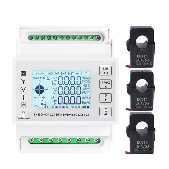 Smart Energy Electricity Consumption Power Meter 3 Phase Din Rail Meter Modbus With 50A100A150A200A/5A CT Voltmeter Ammeter ,Easy to Install