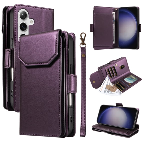 For Samsung Galaxy S24  Wallet Case, [RFID Blocking 11 Card Slots & 2 Cash Pockets] [Kickstand] [Wrist Strap] [Magnetic Closure] Soft PU Leather Shockproof Protective Flip Case,Purple