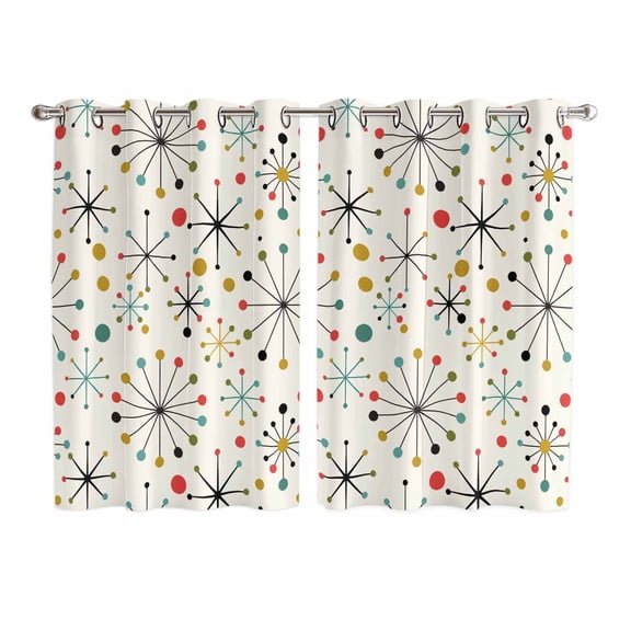 Middle Century Kitchen Curtains 63 Inch Length, Geometric Modern Abstract Vintage Grommet Top Bedroom Living Room Curtains, Light Filtering Cafe Curtain Drapes 2 Panels Set 104''x63''