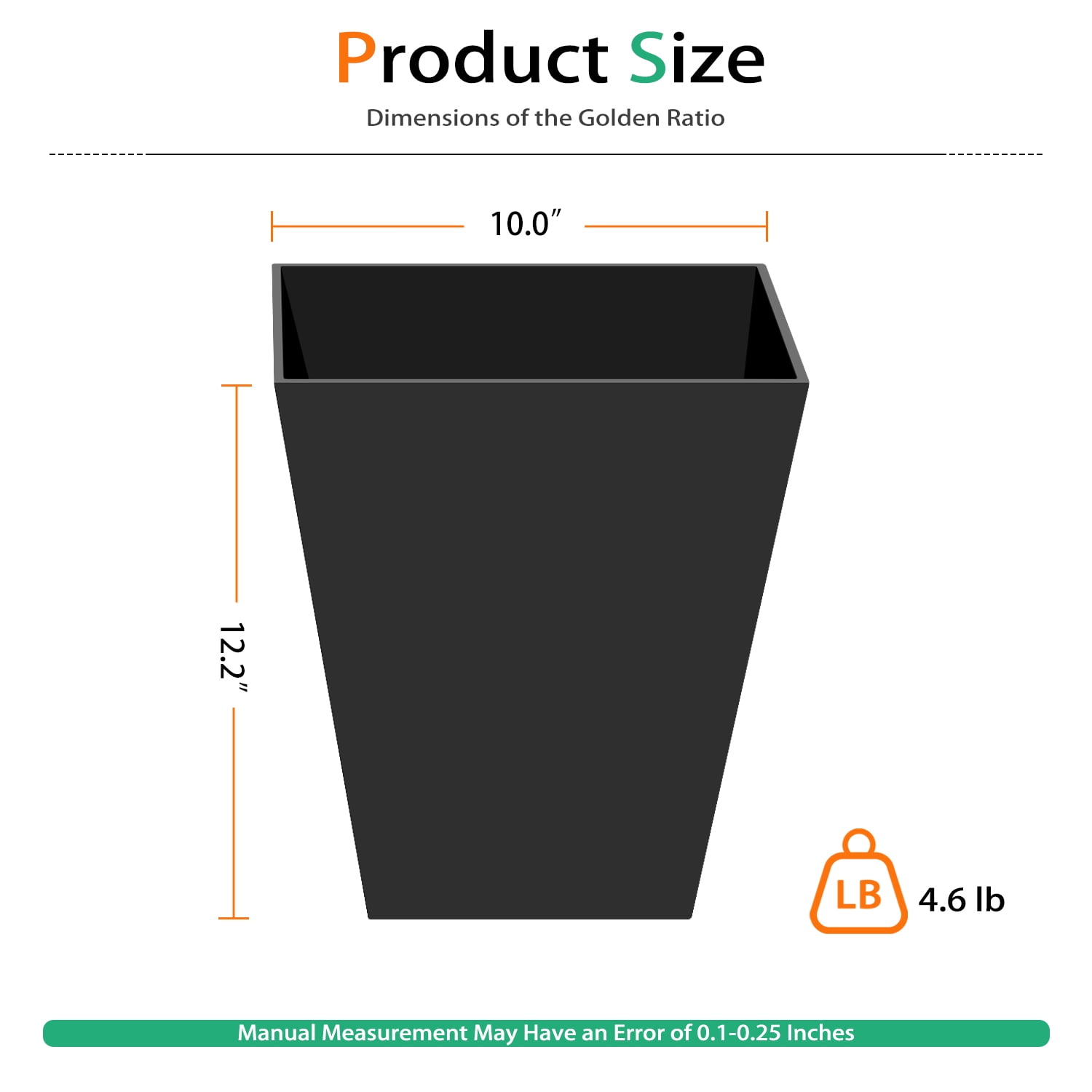 Vucunty Taper Planter Set of 2, Resin Flower Pots, 12.2 Inch, Modern Outdoor Indoor Plant Pots, Black