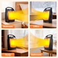 thumbnail image 4 of 1500W Eletric Heater with 3 Levels PTC Heating Modes, Small Portable Heater with 90°Oscillation, Overheat Protection and Tip-Over Switch for Bedroom, Dorm, Office, Black, 4 of 12