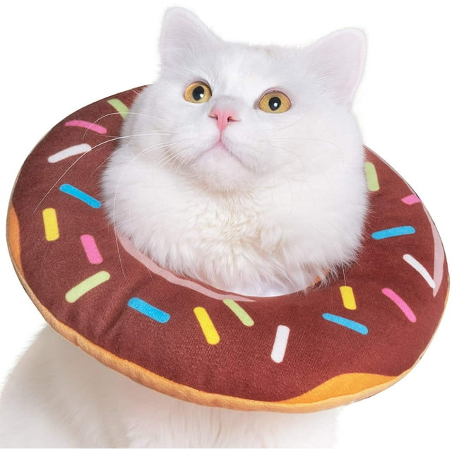 Collier de Récupération de Chat Donut Réglable, Cône Souple pour Chat, Collier Elizabethan après Chirurgie (Brun) XL