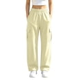 thumbnail image 2 of BRELIL Women's Cargo Pants Elastic Waist with Pockets Casual Loose Long Trousers Streetwear Activewear Party Outfits, Beige M, 2 of 8