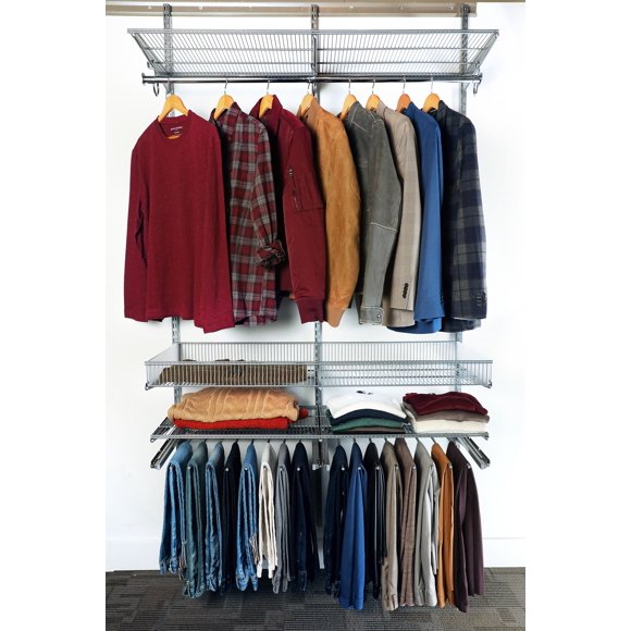 Reach-In Closet System Organizer, 48"W x 78"H x 16"D, Hanging Rod, Shelves and Gliding Pants Hangers, Chrome RS1039