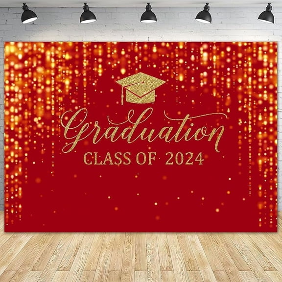7x5ft Polyester Black Congrats Graduation Backdrop Class of 2024 Photography Background Gold Bachelor Cap Celebration Party Decorations Banner Picture Photo Booth