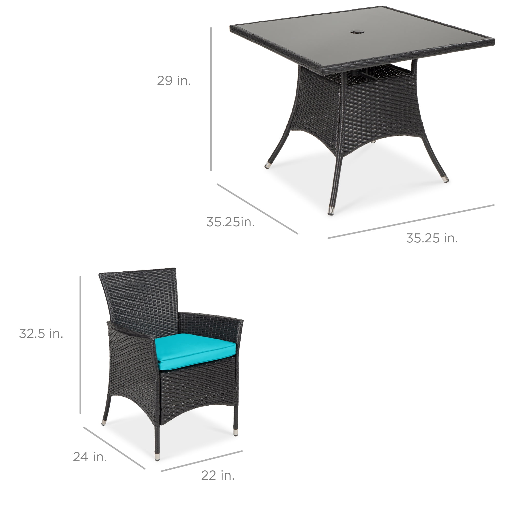 Best Choice Products 5-Piece Indoor Outdoor Wicker Patio Dining Table Furniture Set w/ Umbrella Cutout, 4 Chairs - Teal