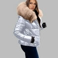 thumbnail image 4 of Olyvenn Women Winter Warm Thicken Puffer Down Jacket Thick Slim Flash Coat Down Outdoor Faux Fur Collar Hood Parka Short Slim Jacket White XL, 4 of 8