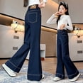 thumbnail image 6 of XIMIN Kid Girls Baggy Flared Jeans High-Waisted Wide-Legged Versatile and Thin Draping Drag Pants Elastic Waist Solid Streetwear Casual Denim Pants Straight Leg Loose Fit Trousers, 6 of 8