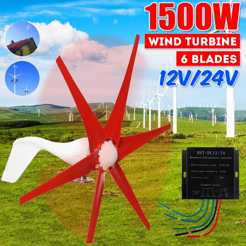 1500W Wind Turbine Generator 6 Red Blades Windmill DC 12V/24V Strong Power Battery Charge Powered Electric Aerogenerator Green Energy Generating +Controller 1500W Wind Turbine Generator 6 Red Blades Windmill DC 12V/24V Strong Power Battery Charge Powered Electric Aerogenerator Green Energy Generating +Controller
