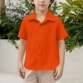 thumbnail image 4 of AJTQTH Boys Casual Short Sleeve Button Down Shirt Fashion Textured Summer Beach Hawaiian Shirt Lightweight Holiday Vacation Outfits Orange 13-14 Years, 4 of 9