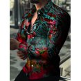 thumbnail image 1 of Camisa de hombre con estampado 3D de animales y cuello de tigre, informal, de manga larga, para exteriores, con botones y estampado 3D, 1 of 6