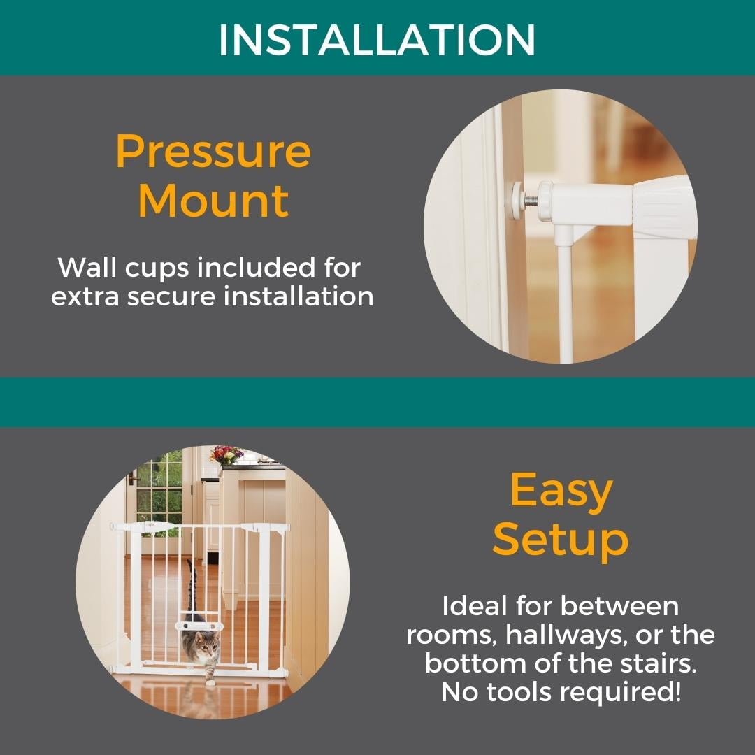 North States MyPet Wide Metal Walk Thru EasyPass Pet Gate with Doggy Door, Expands to 37.5" Wide