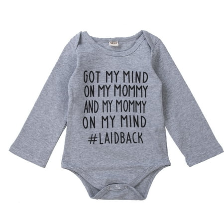 

Baby Summer Romper Letter Long Sleeve Envelope Neckline Button Closure Outfit