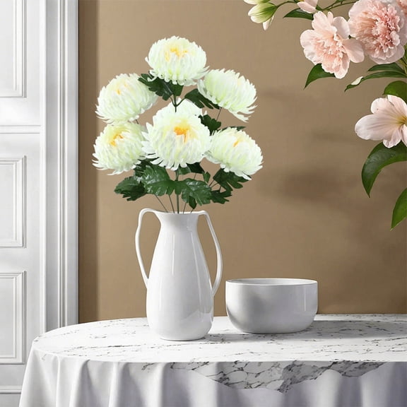 Qiopertar Artificial Green Plants, 7 Heads Dragon Claw Chrysanthemum Fake Flower Bouquet, Simulated Flowers for Home Office Window Decoration Ornaments, White