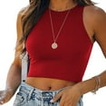 thumbnail image 2 of Scyoekwg Cute Tops for Women Summer Trendy Sleeveless Solid Color Vest Shirts Casual Slim Comfy Crewneck Short Vest Tops T Shirts Workout Tank Tops Basic Camisole Shirts Red XXL, 2 of 6