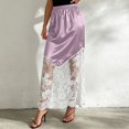 thumbnail image 2 of Wxolcjlv Womens Satin Maxi Skirt Elastic Waist Lace Panel Hem Skirts, 2 of 4