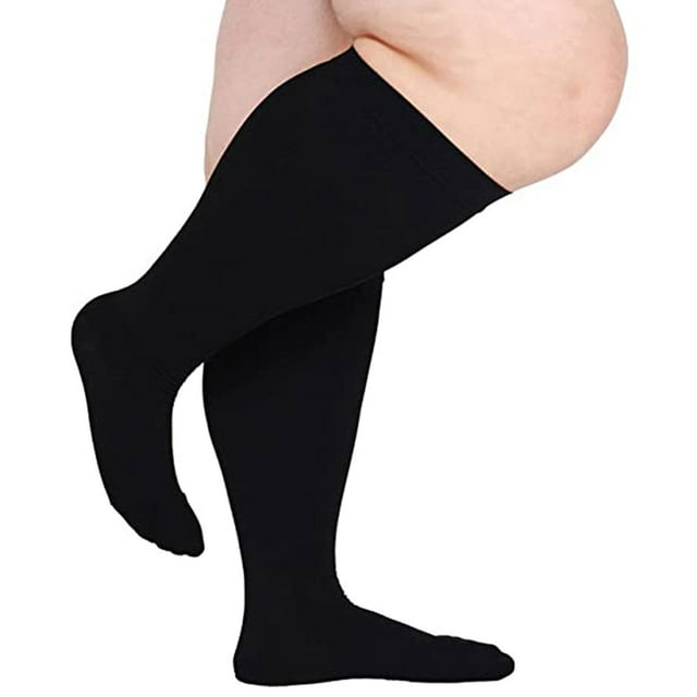 Chaussettes de Compression Extra Larges pour Mollets pour Femmes Hommes Grande Taille Chaussettes de Compression Circulation 20-30mmHg Soutien Bas Genoux Bout Fermé Noir 4TG