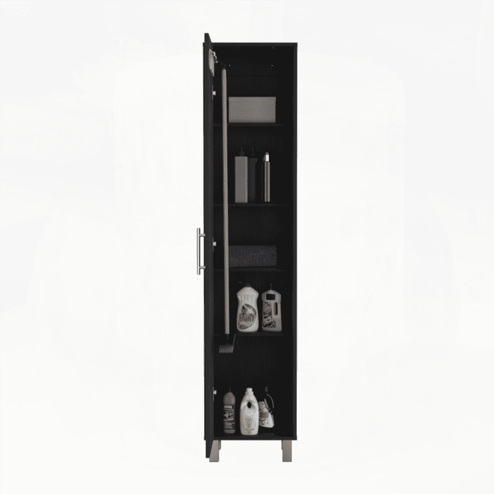 Black Single-Door Storage Cabinet with 5 Shelves – Ideal for Garage & Home Organization