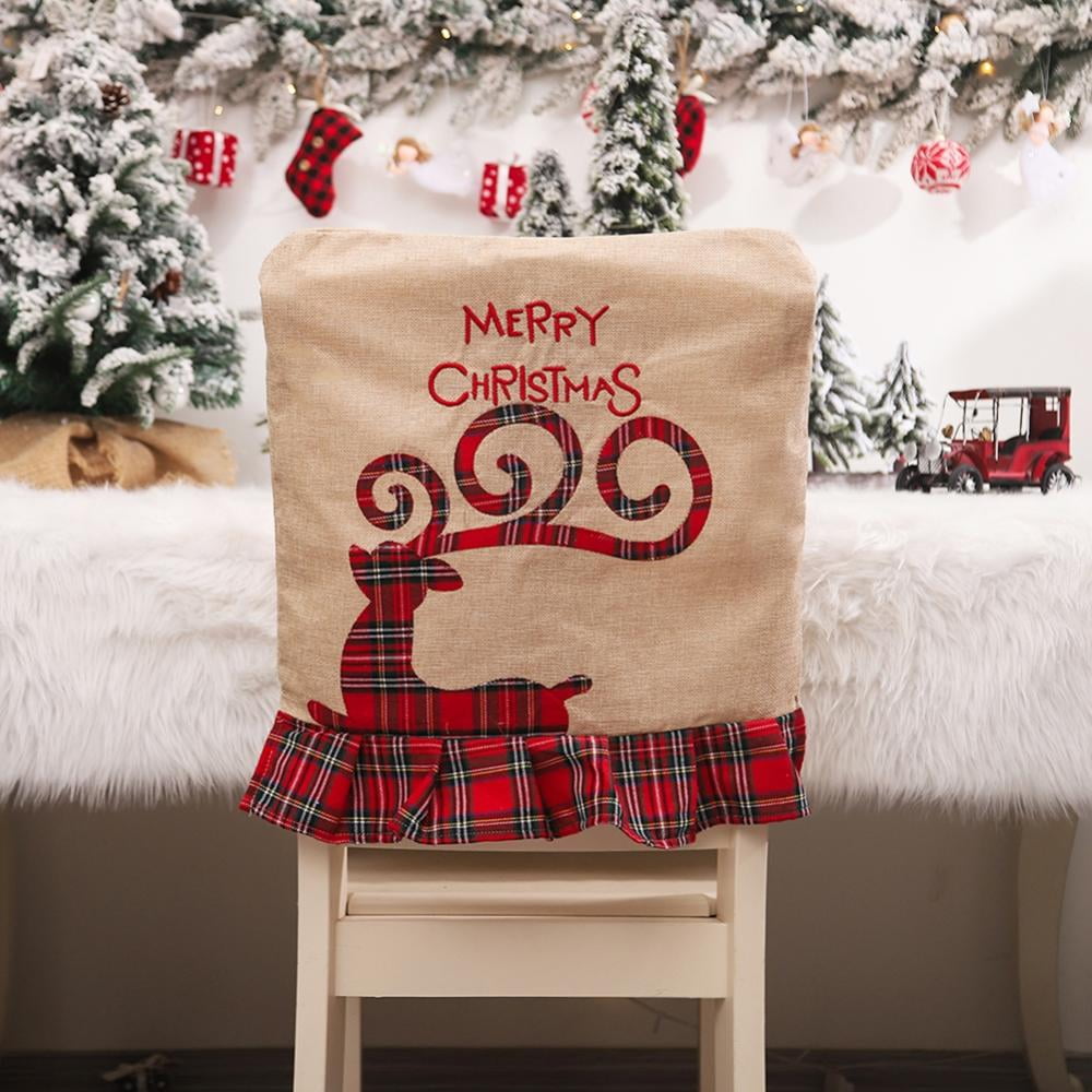 Santa Elk Chair Covers Christmas Decor Dining Chair Xmas Cap Sets Dinner Table Hat Chair Back