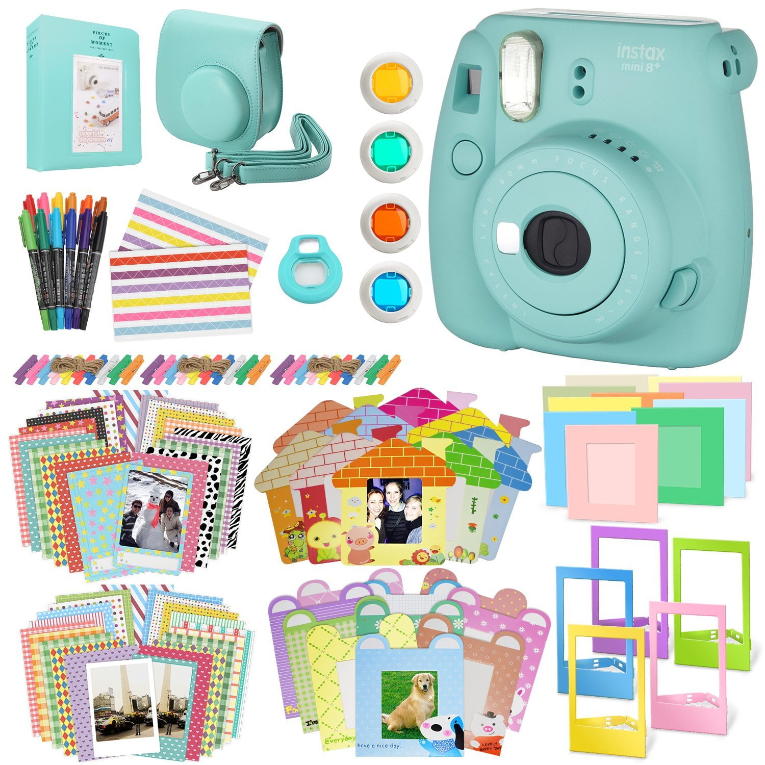 Fujifilm Instax Mini 8+ Instant Film Camera, (Mint), Case, Album