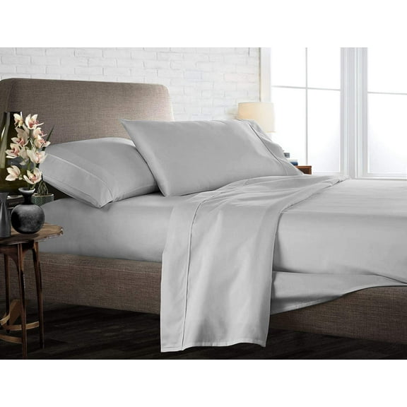 King Size 4Pcs Sheet Set - Silver Solid Sateen Weave for Soft & Silky 100% Egyptian Cotton 800 Thread Count 18" Inch Deep Pocket Bed Sheets