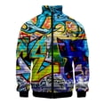 thumbnail image 5 of Chaqueta con estampado 3D de grafiti de colores a la moda para hombre, abrigo de hip hop para exteriores, chaquetas con cremallera de gran tamaño para la calle, ropa para niños, 5 of 5