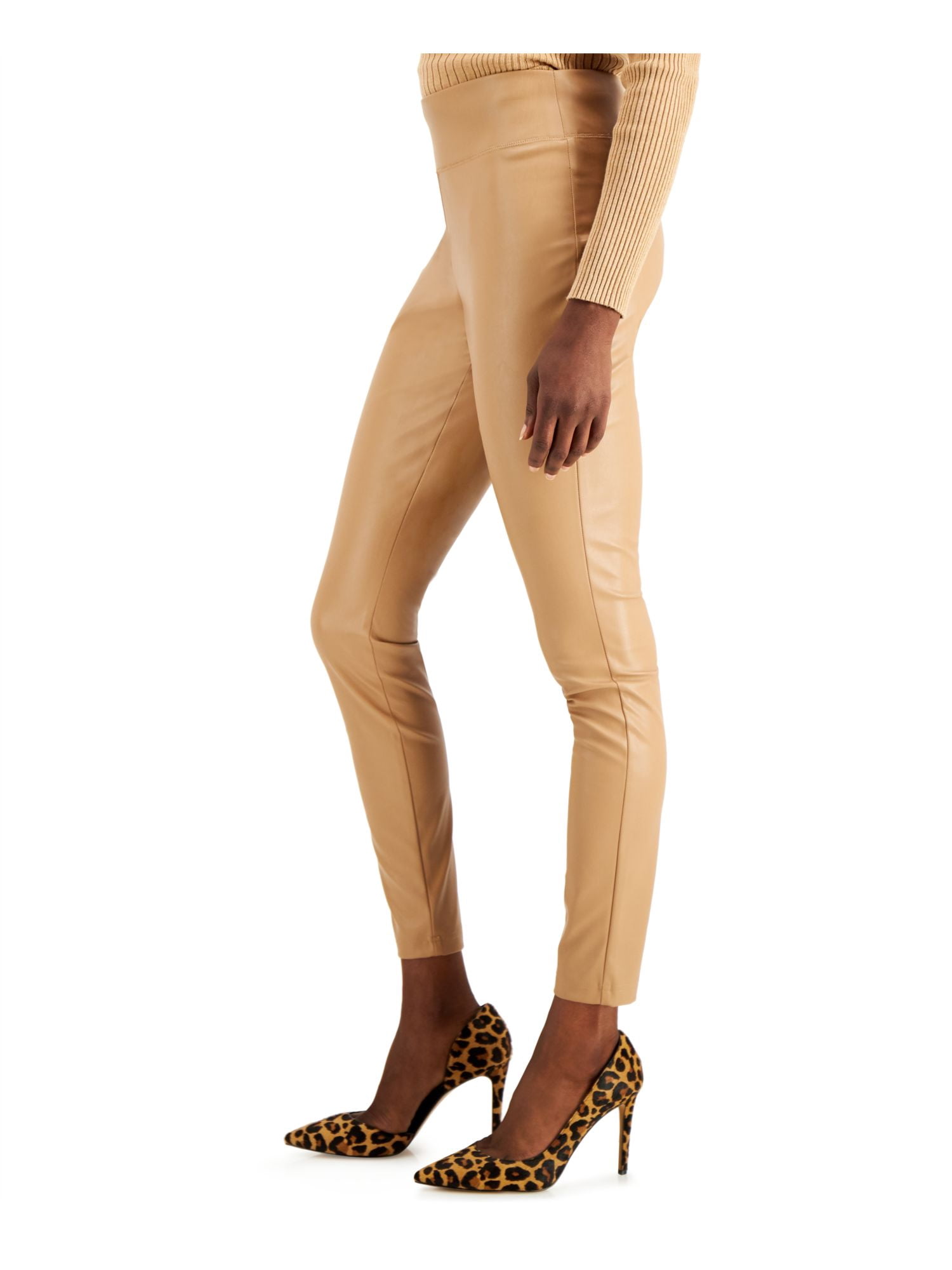 INC Womens Beige Faux Leather High-rise Skinny Pants 12
