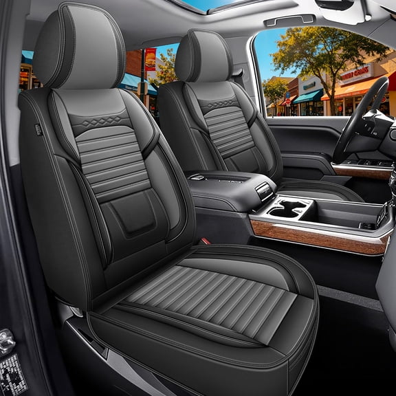 HQBQBUG Full Set 5-Seats Seat Covers Custom Fit for 2007-2026 Chevy Silverado GMC Sierra 1500 2500HD 3500HD Trail Boss Z71 Full Set Crew Double Extended Cab Leather Truck Seat Covers