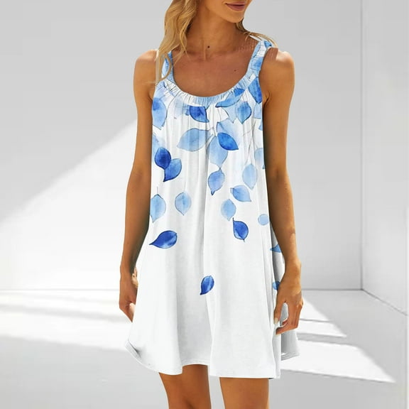 Viikei Womens Summer Dresses,Summer Dresses for Juniors,Fashion Women's Casual Printed Sleeveless Dress Sky Blue S