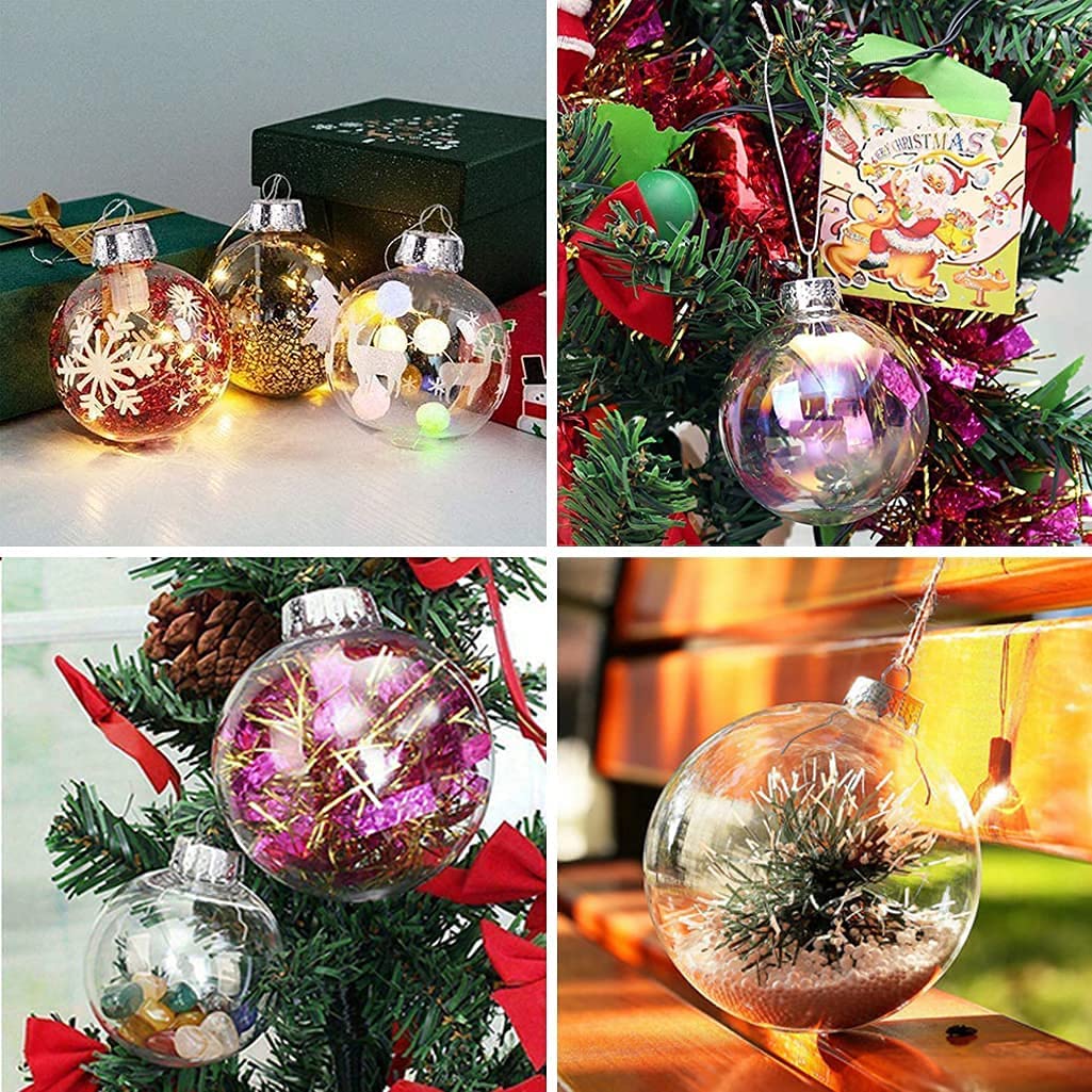 Sumind 24 Pieces Clear Christmas Fillable Ornament Balls 3.15 inch Plastic  Transparent Fillable Balls DIY Hanging Ornaments for Christmas Tree