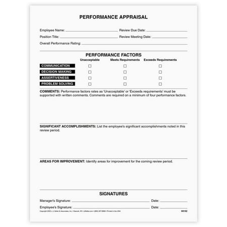Employee Performance Review Form, 8.5 x 11, 100 Pack