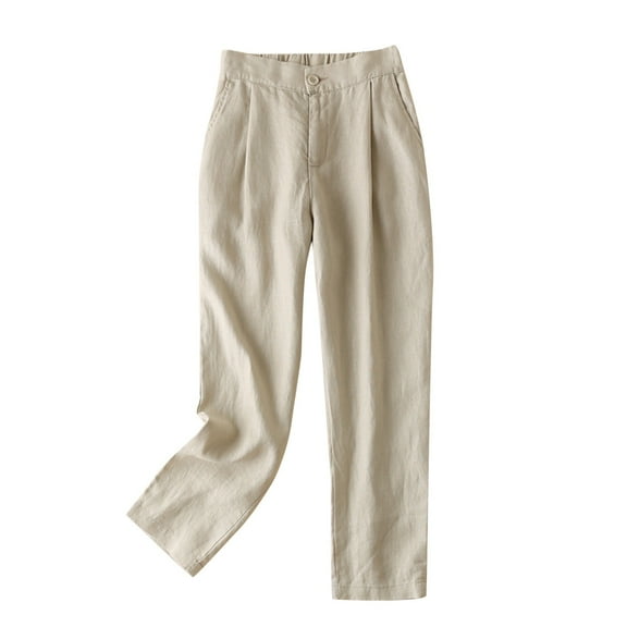 Sngxgn Womens Casual Pants Straight Leg Drawstring Elastic High Waist Loose Comfy Trousers with Pockets(Beige,M)