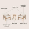thumbnail image 6 of Aveiro 3-Piece Modern Bohemian Roped Acacia Wood Conversation Outdoor Patio Set with Cushions, Beige/Light Teak, 6 of 8