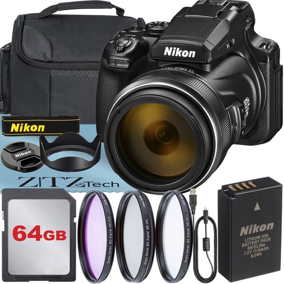 Nikon COOLPIX P1100 125x Super Zoom Compact Digital Camera 64GB Memory Card Filter Kit ZeeTech Basic Bundle (International Version)