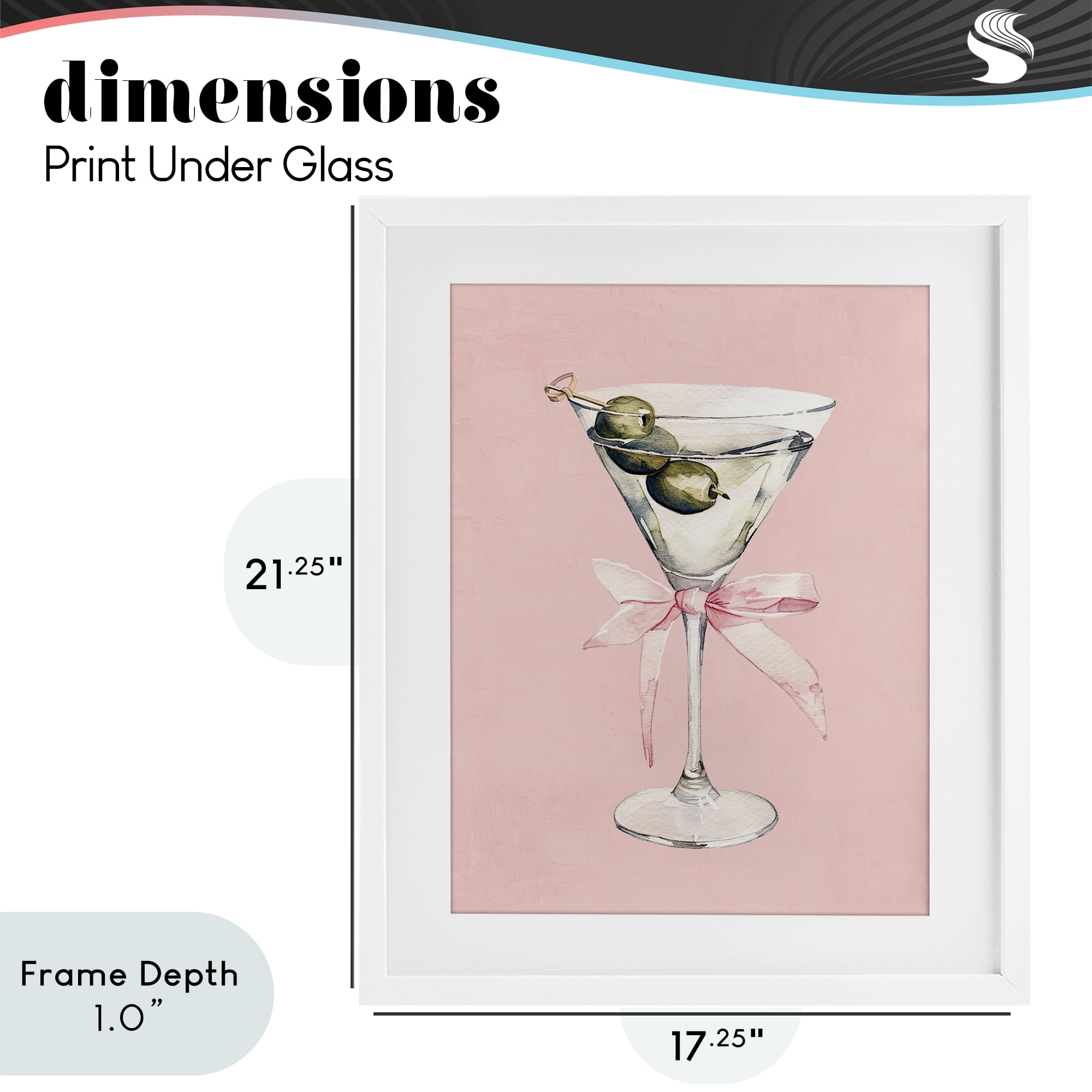 Stupell Industries Martini with Pink Bow White Framed Print Under Glass, design by Kim Allen